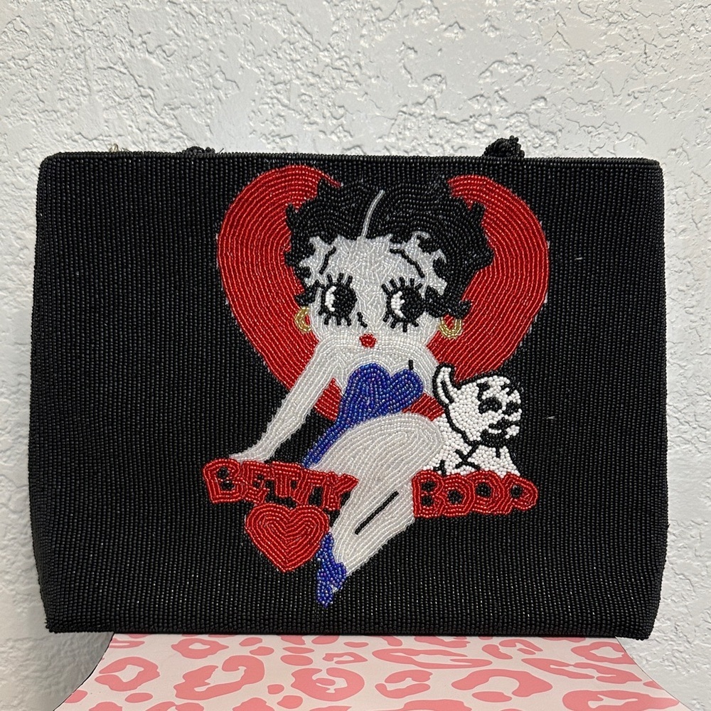 Betty Boop Black Clutch with Red Heart Design
